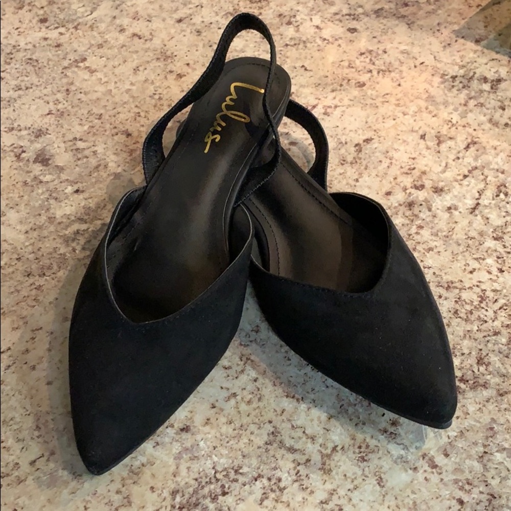 Lulus Mae Black Suede Pointed-Toe Slingback Flats